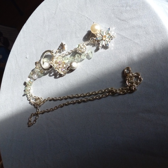 Holiday Christmas Silver Tone Snowflake Necklace Dangle Charms Rhinestone Beaded - Picture 3 of 7